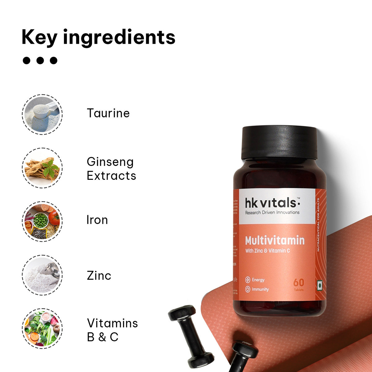 HealthKart HK Vitals Multivitamin with Zinc & Vitamin C, 60 Tablets, Pack of 1 HealthKart HK Vitals Multivitamin with Zinc & Vitamin C, 60 Tablets, Pack of 1