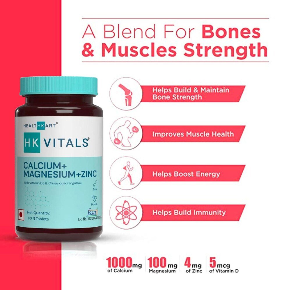 HealthKart HK Vitals Calcium+Magnesium+Zinc for Adults, 60 Tablets, Pack of 1 HealthKart HK Vitals Calcium+Magnesium+Zinc for Adults, 60 Tablets, Pack of 1