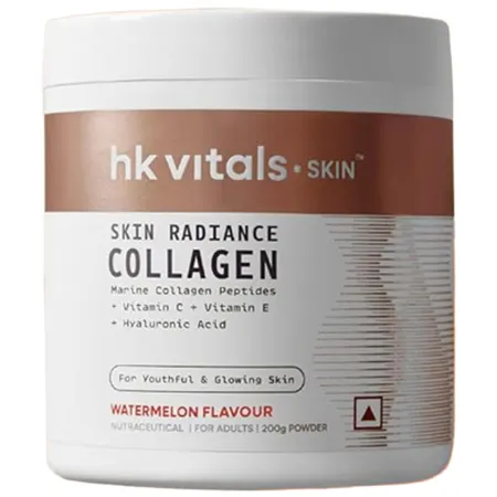 HK Vitals Skin Radiance Collagen Watermelon Flavour Powder, 200 gm |Vitamin C, E, Sodium Hyaluronate | For Healthy Skin, Hair & Nails