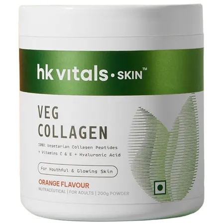 HK Vitals Veg Skin Radiance Collagen Orange Flavour Powder, 200 gm | Collagen Peptides with Vitamin C, E | For Healthy Skin, Hair & Nails