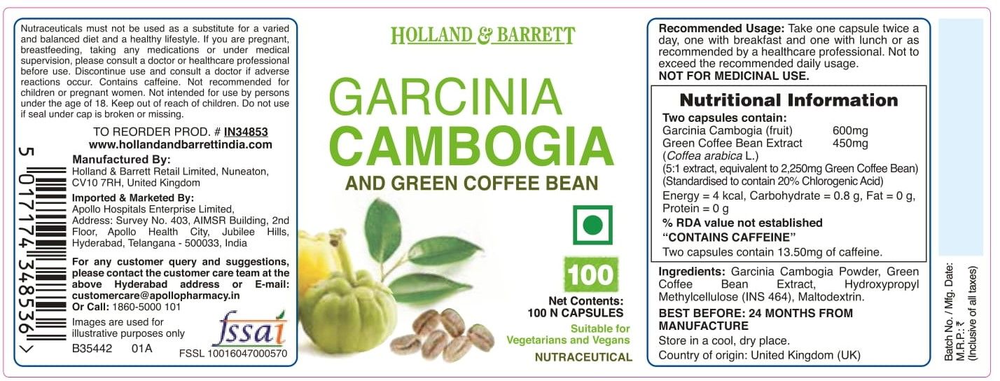 Holland & Barrett Garcinia Cambogia & Green Coffee Bean, 100 Capsules
