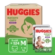 Huggies नेचर केयर डायपर पैंट मीडियम 100% ऑर्गेनिक कॉटन के साथ, 124 काउंट (2x62)