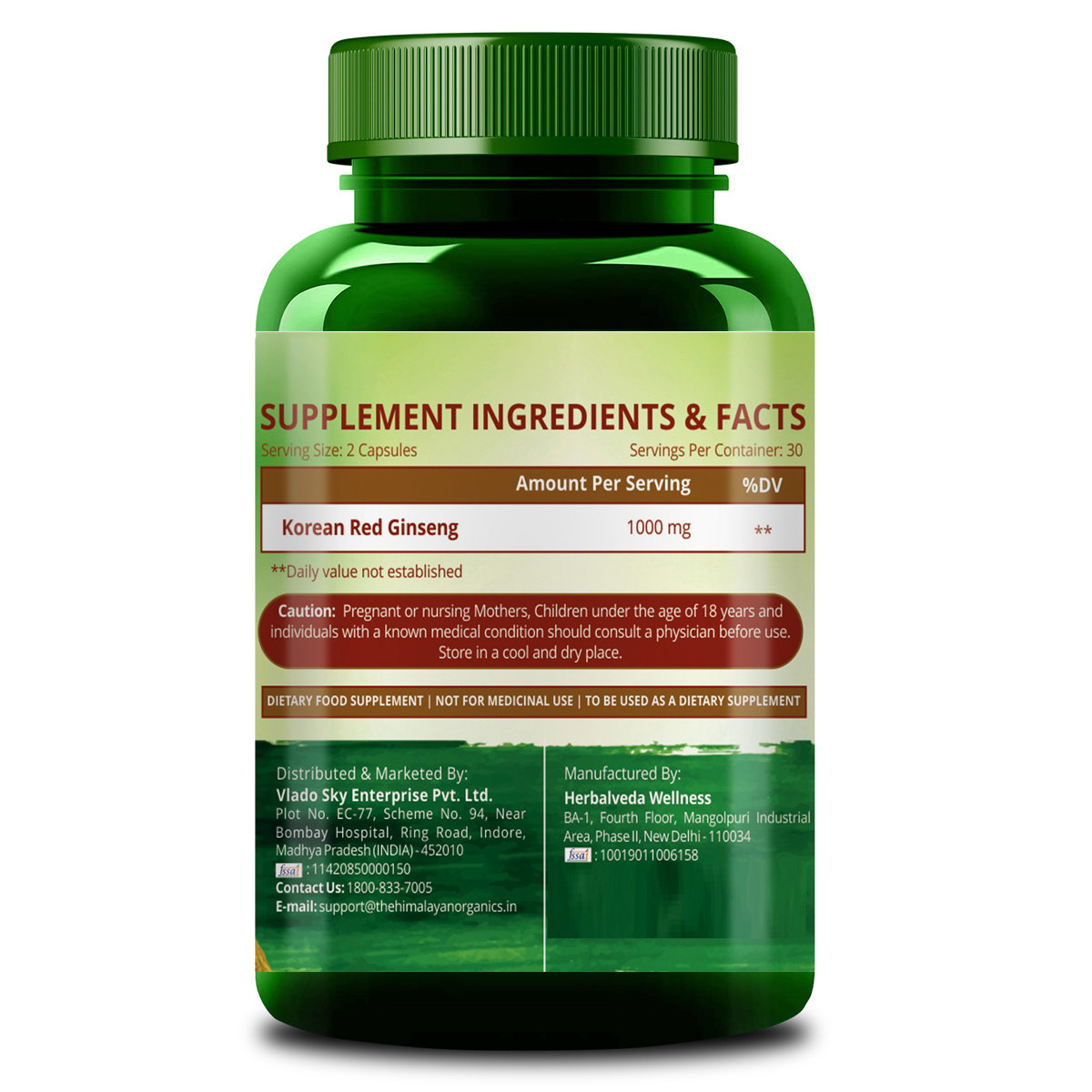 Vlado's Himalayan Organics Korean Ginseng 1000mg, 60 Capsules, Pack of 1 Vlado's Himalayan Organics Korean Ginseng 1000mg, 60 Capsules, Pack of 1