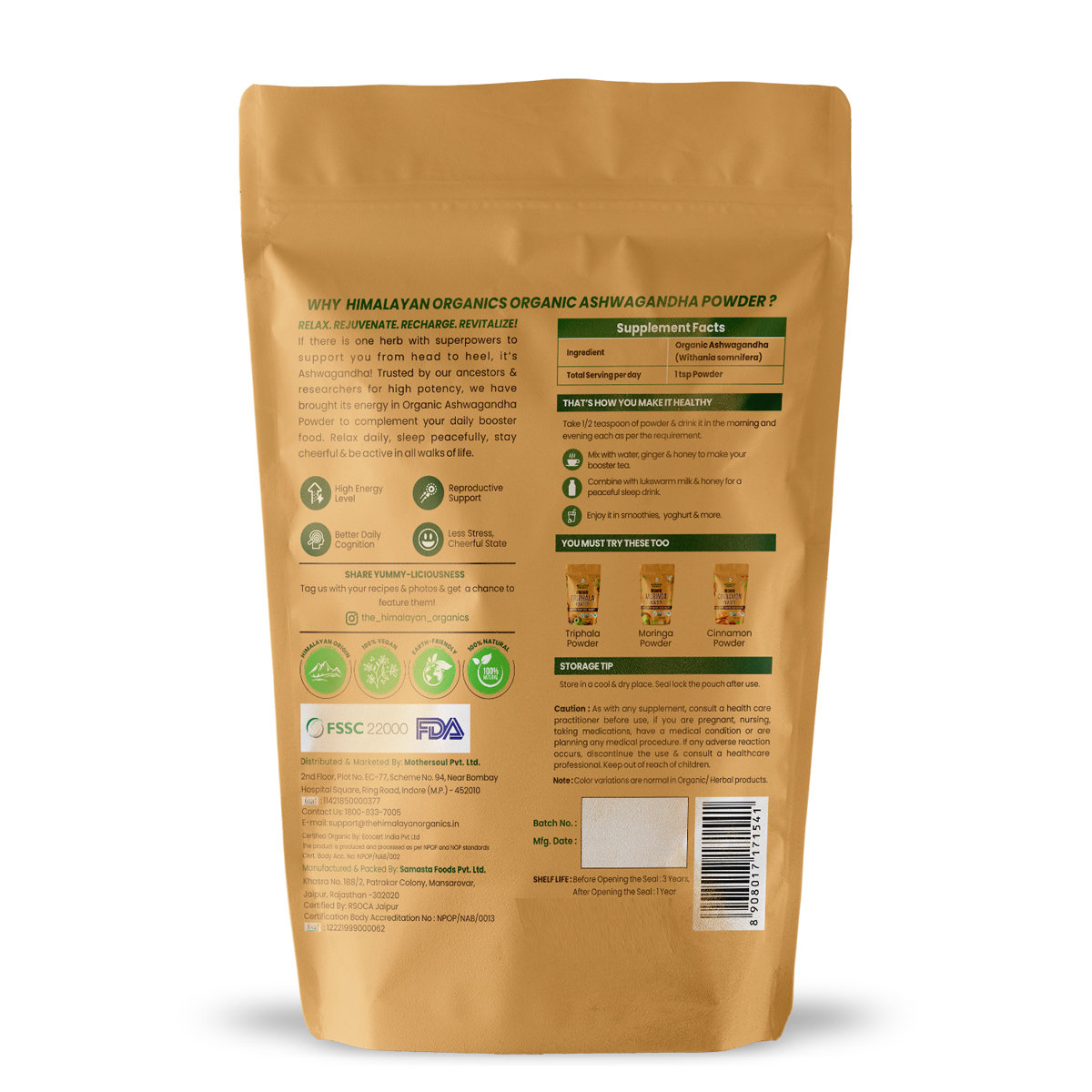 Himalayan Organics Organic Ashwagandha Powder, 250 gm, Pack of 1 Himalayan Organics Organic Ashwagandha Powder, 250 gm, Pack of 1