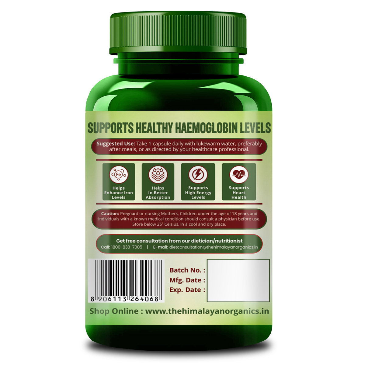 Vlado's Himalayan Organics Plant Based Iron Supplement with Folate, 60 Capsules, Pack of 1 Vlado's Himalayan Organics Plant Based Iron Supplement with Folate, 60 Capsules, Pack of 1