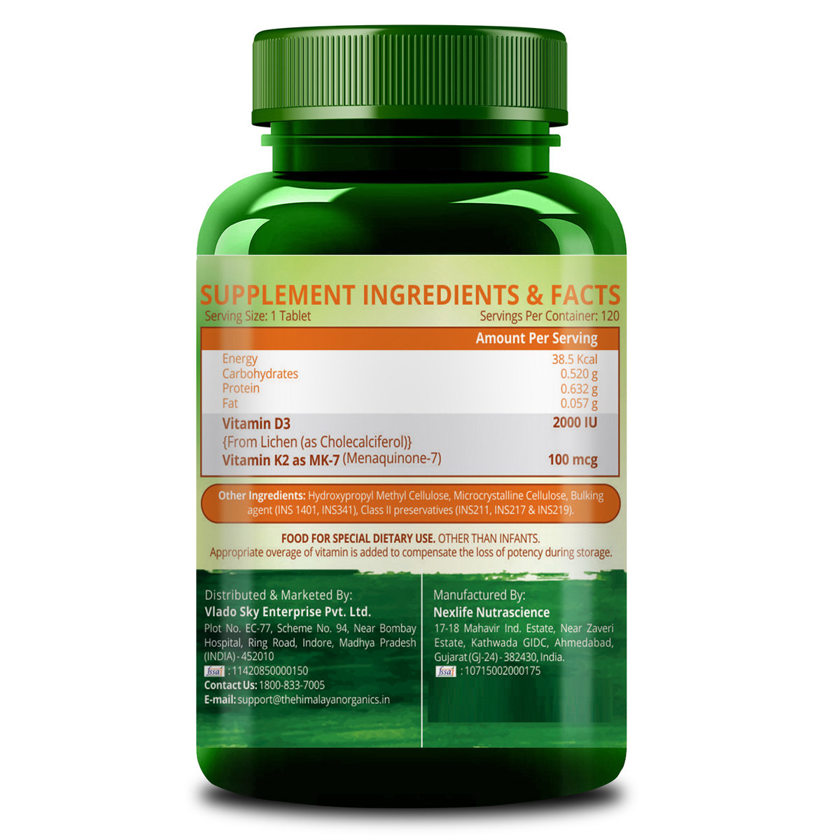 Vlado's Himalayan Organics Vitamin D3 2000IU + K2, 120 Tablets, Pack of 1 Vlado's Himalayan Organics Vitamin D3 2000IU + K2, 120 Tablets, Pack of 1