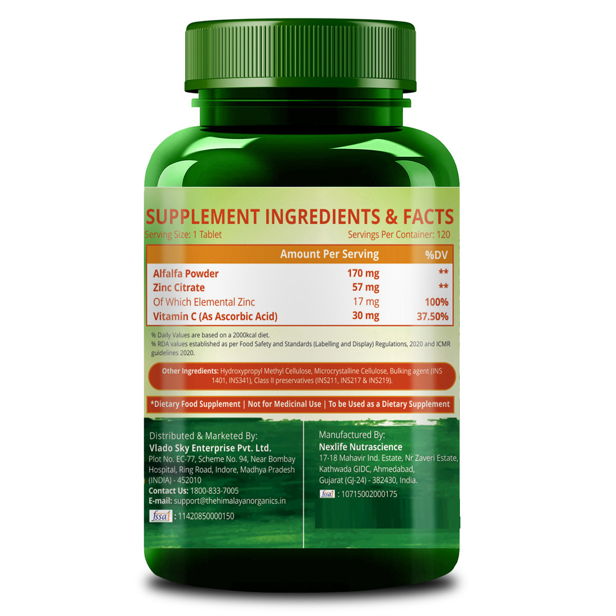 Vlado's Himalayan Organics Zinc with Vitamins C, 120 Tablets, Pack of 1 Vlado's Himalayan Organics Zinc with Vitamins C, 120 Tablets, Pack of 1