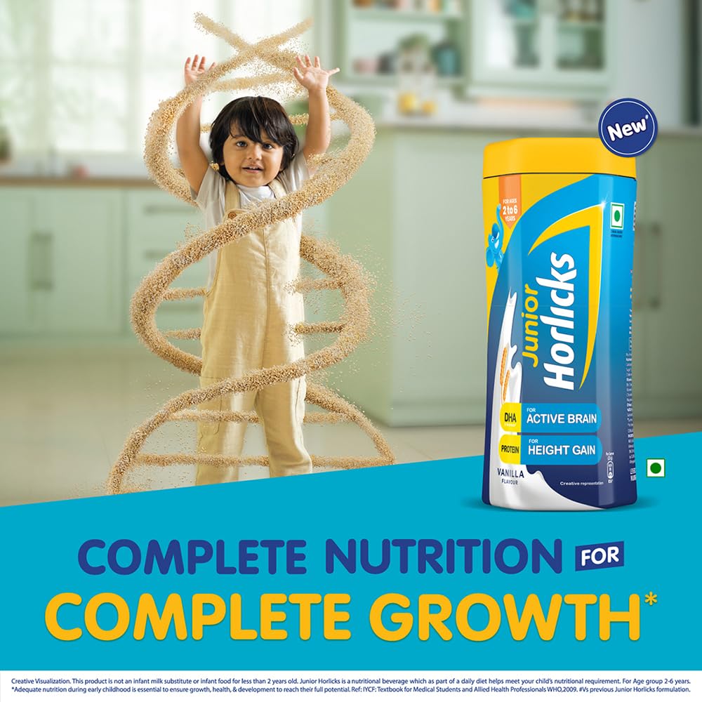 Junior Horlicks Vanilla Flavour Nutrition Powder 500 gm Jar | Improve Immunity | Support Healthy Weight Gain | Promote Brain Development, Pack of 1 Junior Horlicks Vanilla Flavour Nutrition Powder 500 gm Jar | Improve Immunity | Support Healthy Weight Gain | Promote Brain Development, Pack of 1