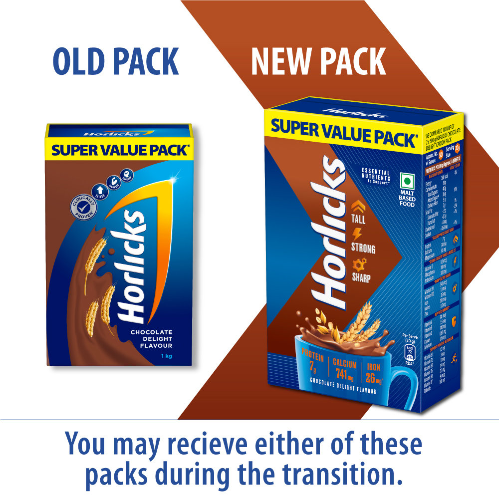 Horlicks Chocolate Delight Flavour Nutrition Powder 1 kg Refill Pack | Protein, Calcium, Iron | Support Immunity | Improves Bone & Muscle Health | Healthy Weight Gain, Pack of 1 Horlicks Chocolate Delight Flavour Nutrition Powder 1 kg Refill Pack | Protein, Calcium, Iron | Support Immunity | Improves Bone & Muscle Health | Healthy Weight Gain, Pack of 1