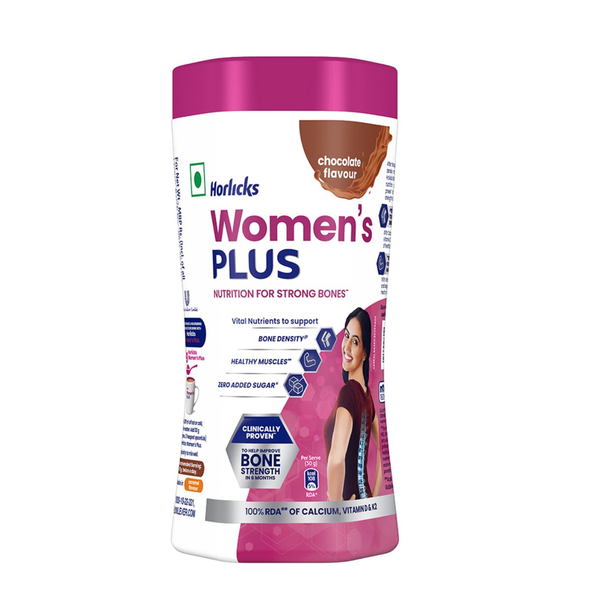 Horlicks Women's Plus Chocolate Flavour Nutrition Powder 400 gm Jar | Calcium, Vitamin D & K2 | Enhance Bone Density | Support Muscles Health, Pack of 1 Horlicks Women's Plus Chocolate Flavour Nutrition Powder 400 gm Jar | Calcium, Vitamin D & K2 | Enhance Bone Density | Support Muscles Health, Pack of 1
