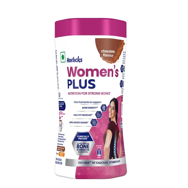 Horlicks Women's Plus Chocolate Flavour Nutrition Powder 400 gm Jar | Calcium, Vitamin D &amp; K2 | Enhance Bone Density | Support Muscles Health, Pack of 1