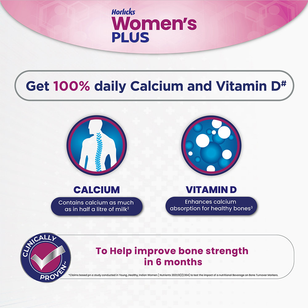 Horlicks Women's Plus Chocolate Flavour Nutrition Powder 400 gm Jar | Calcium, Vitamin D & K2 | Enhance Bone Density | Support Muscles Health, Pack of 1 Horlicks Women's Plus Chocolate Flavour Nutrition Powder 400 gm Jar | Calcium, Vitamin D & K2 | Enhance Bone Density | Support Muscles Health, Pack of 1