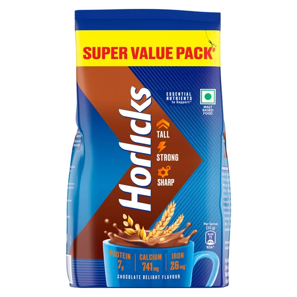 Horlicks Chocolate Delight Flavour Nutrition Powder 750 gm Refill Pack | Protein, Calcium, Iron | Support Immunity | Improves Bone &amp; Muscle Health | Healthy Weight Gain, Pack of 1