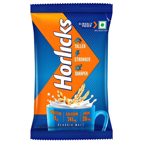 Horlicks Classic Malt Flavour Nutrition Drink Powder 500 gm Pouch | Support Immunity | Improves Bone & Muscle Health | Healthy Weight Gain