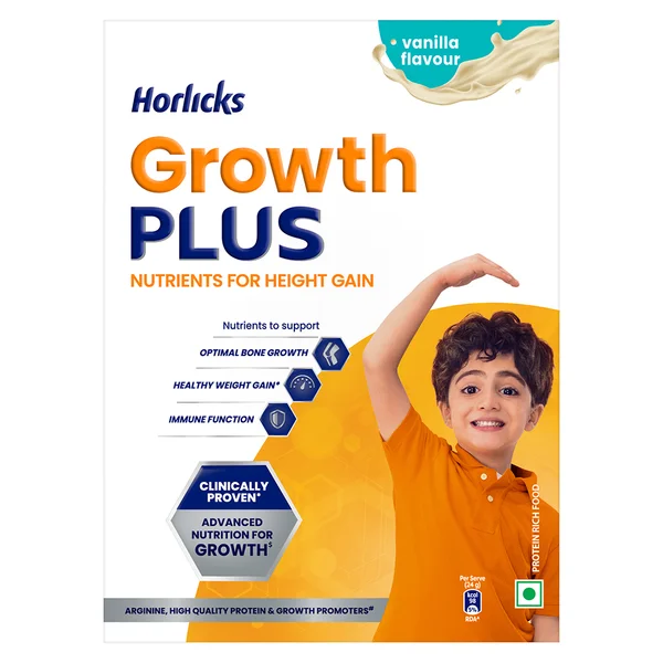 Horlicks Growth Plus Vanilla Flavour Nutrition Powder 400 gm Refill Pack | For Height Gain, Bone Growth, Healthy Weight Gain | Enhance Immune Function, Pack of 1