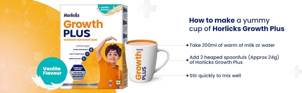 Horlicks Growth Plus Vanilla Flavour Nutrition Powder 400 gm Refill Pack | For Height Gain, Bone Growth, Healthy Weight Gain | Enhance Immune Function, Pack of 1 Horlicks Growth Plus Vanilla Flavour Nutrition Powder 400 gm Refill Pack | For Height Gain, Bone Growth, Healthy Weight Gain | Enhance Immune Function, Pack of 1