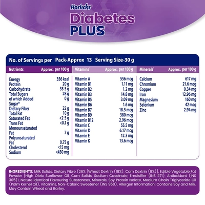 Horlicks Diabetes Plus Vanilla Flavour Nutrition Powder 200 gm | Helps Manage Blood Sugar | Weight Management, Pack of 1