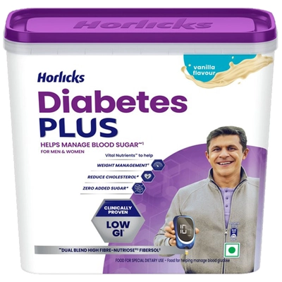 Horlicks Diabetes Plus Vanilla Flavour Nutrition Powder, 1 kg (2x500 gm) | Helps Manage Blood Sugar | Weight Management, Pack of 1