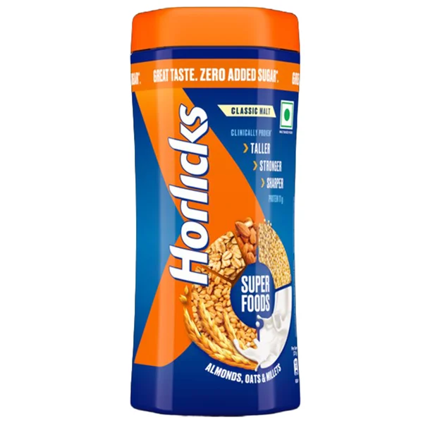Horlicks Classic Malt Powder, 470 gm Jar (Zero Added Sugar)
