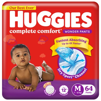 Huggies Complete Comfort Wonder Baby Diaper Pants Medium, 64 Count, Pack of 1