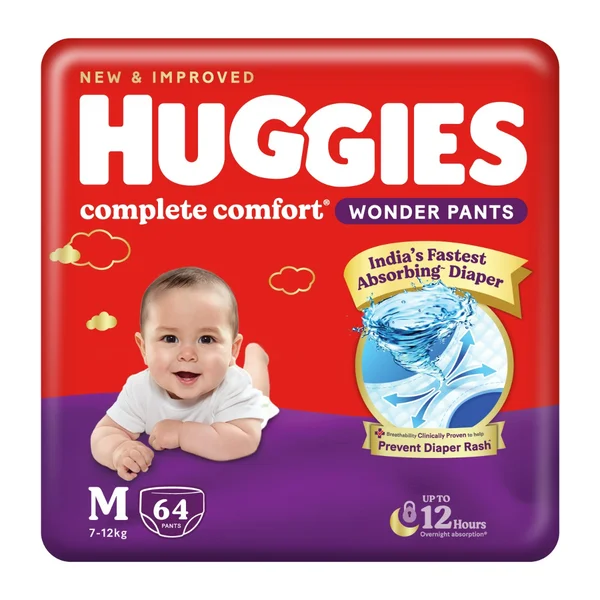 Huggies Complete Comfort Wonder Baby Diaper Pants Medium, 64 Count, Pack of 1