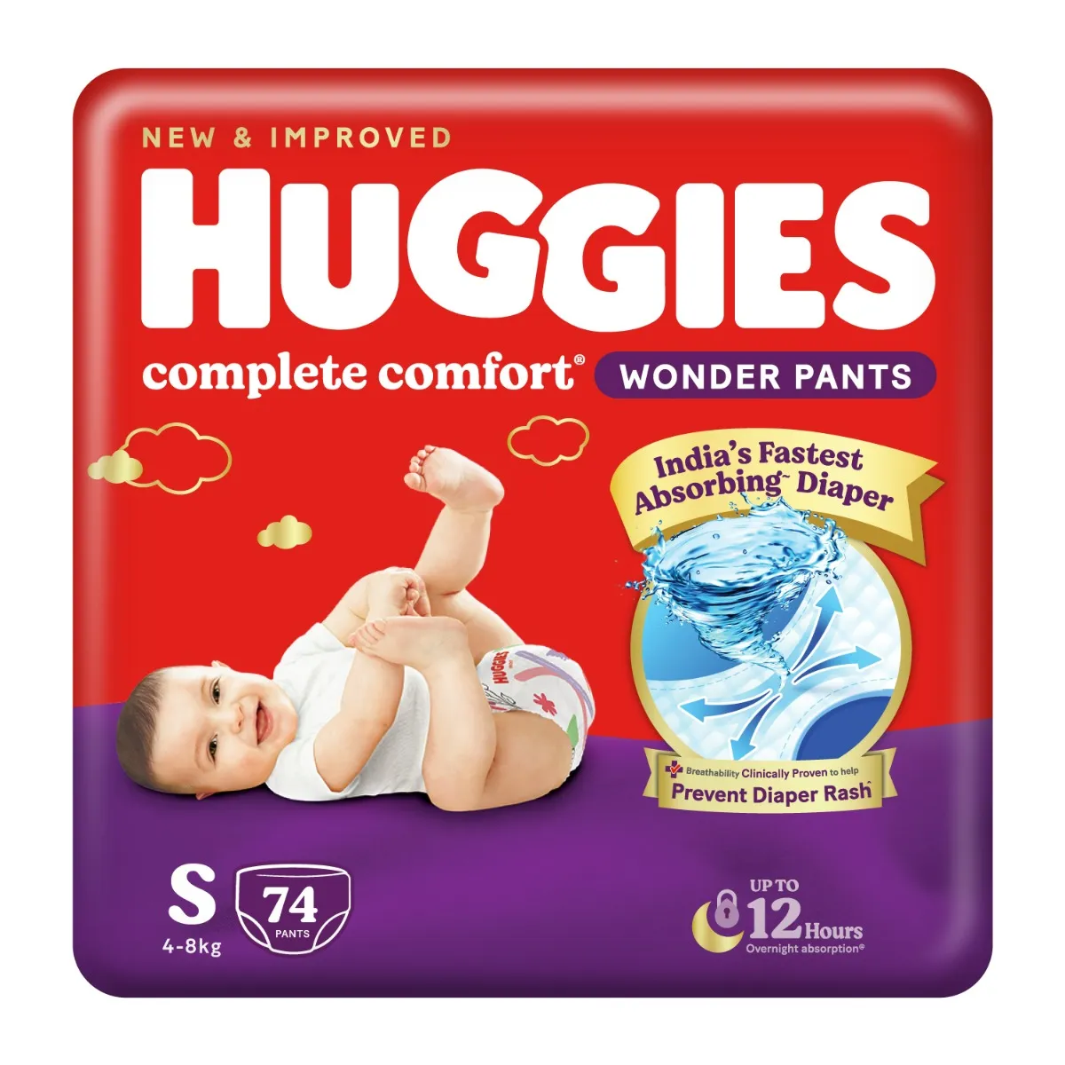 Huggies Complete Comfort Wonder Baby Diaper Pants Small, 74 Count