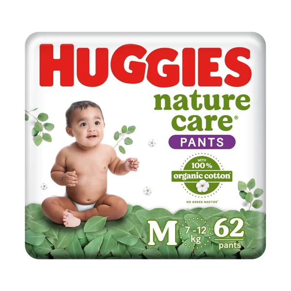 Huggies Nature Care Diaper Pants Medium with 100% Organic Cotton, 62 Count