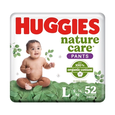 Huggies नेचर केयर डायपर पैंट लार्ज 100% ऑर्गेनिक कॉटन के साथ, 52 काउंट, 1 का पैक