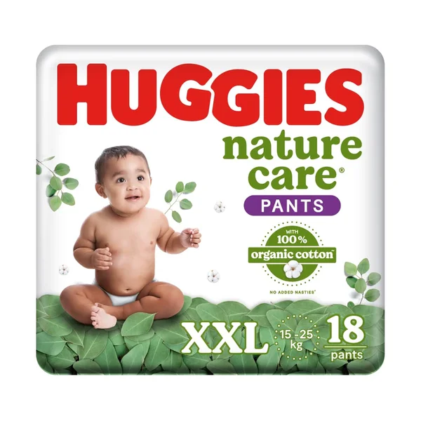 Huggies Nature Care Diaper Pants XXL with 100% Organic Cotton, 18 Count, Pack of 1