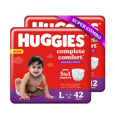 Huggies कम्प्लीट कम्फर्ट वंडर बेबी डायपर पैंट लार्ज, 84 काउंट (2x42), 1 का पैक