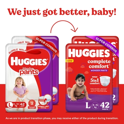 Huggies कम्प्लीट कम्फर्ट वंडर बेबी डायपर पैंट लार्ज, 84 काउंट (2x42), 1 का पैक