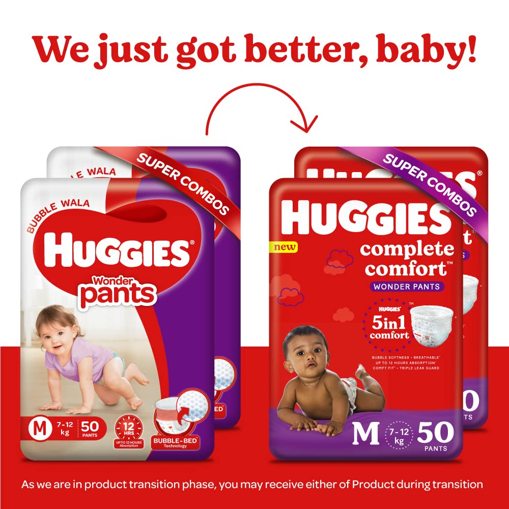 Buy Huggies Complete Comfort Wonder Pants Medium (M) Size (7-12 Kgs) Baby  Diaper Pants, 76 count| India's Fastest Absorbing Diaper with upto 4x  faster absorption | Unique Dry Xpert Channel Online at
