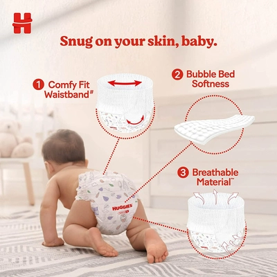 Huggies कम्प्लीट कम्फर्ट वंडर बेबी डायपर पैंट XXL, 48 काउंट (2x24), 1 का पैक