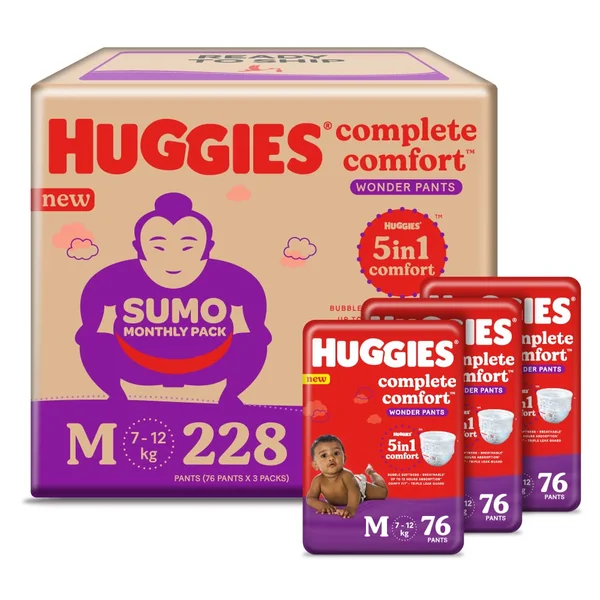 Huggies Complete Comfort Wonder Baby Diaper Pants Medium, 228 Count (3x76), Pack of 1