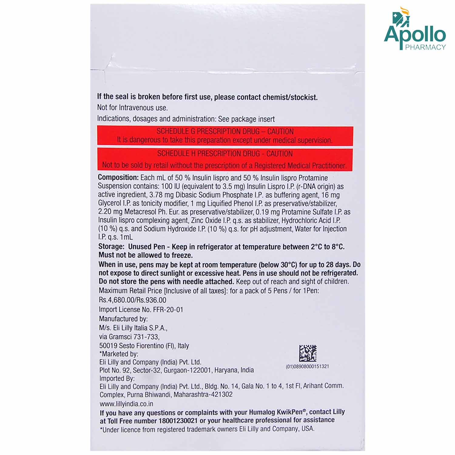 Humalog Mix 50 Kwikpen 100IU/ml, Pack of 1 Humalog Mix 50 Kwikpen 100IU/ml, Pack of 1