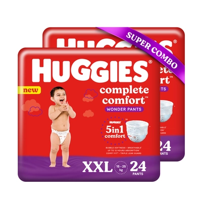 Huggies कम्प्लीट कम्फर्ट वंडर बेबी डायपर पैंट XXL, 48 काउंट (2x24), 1 का पैक