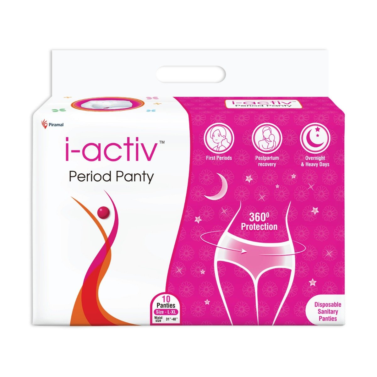 i-activ Period Panty L-XL for Women, 10 Count, Pack of 1 i-activ Period Panty L-XL for Women, 10 Count, Pack of 1