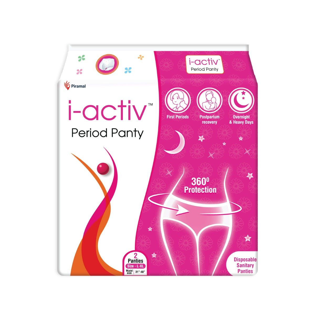 i-activ Period Panty L-XL for Women, 2 Count, Pack of 1 i-activ Period Panty L-XL for Women, 2 Count, Pack of 1