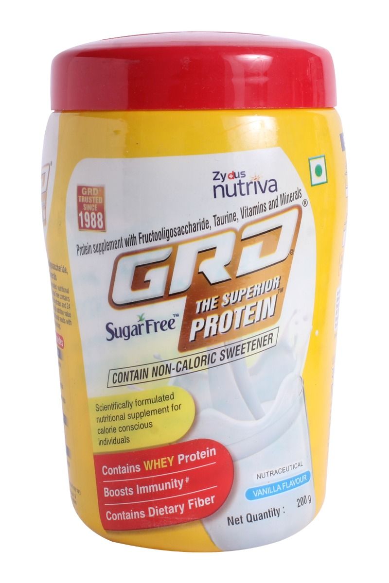 GRD Sugar Free Vanilla Flavour Powder 200 gm Jar Price Uses Side GRD Sugar Free Vanilla Flavour Powder 200 gm Jar Price Uses Side