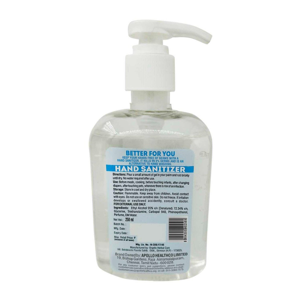 Apollo Life Hand Sanitizer, 250 ml, Pack of 1 Apollo Life Hand Sanitizer, 250 ml, Pack of 1