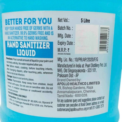 Apollo Life Hand Sanitizer, 5 Litre, Pack of 1