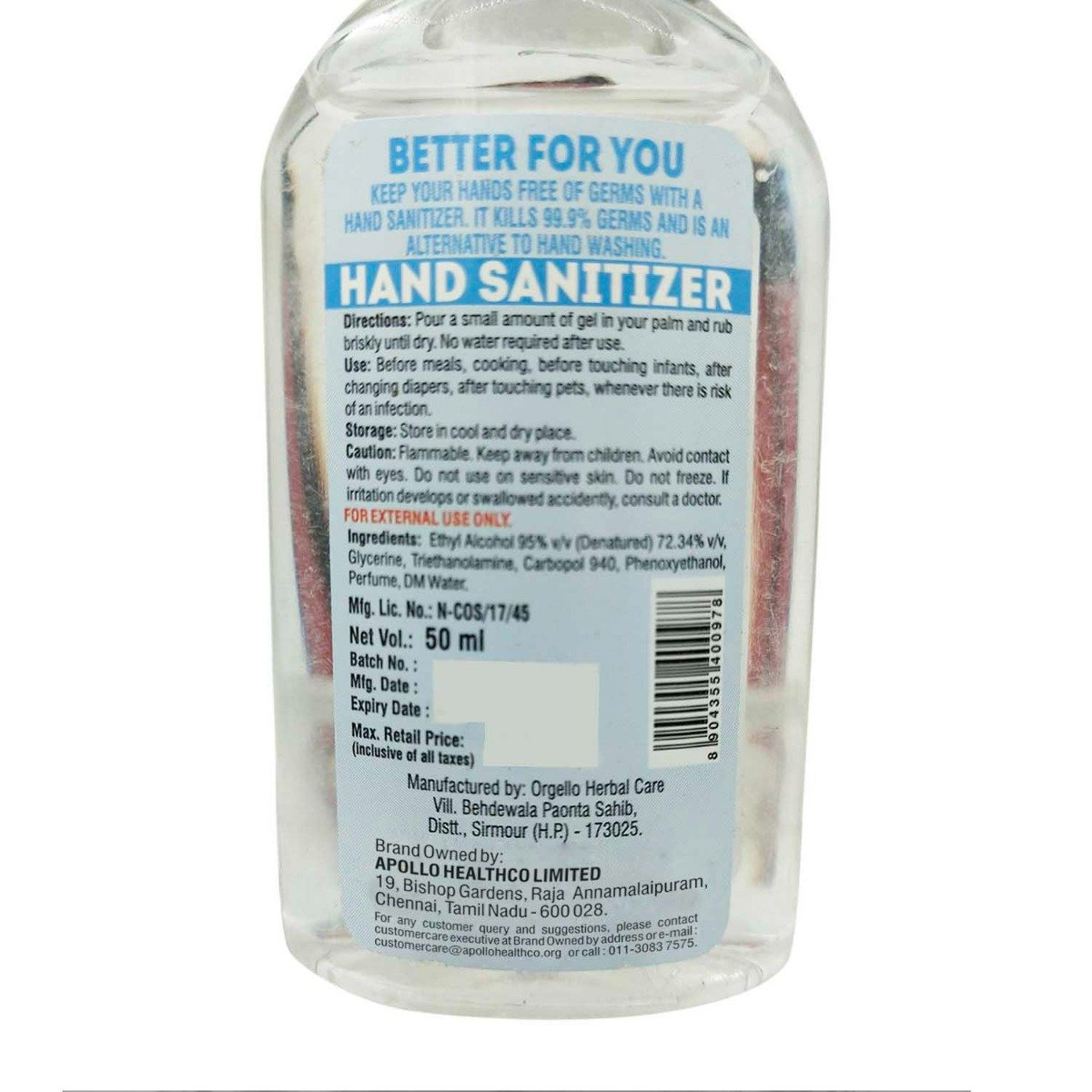 Apollo Life Hand Sanitizer, 50 ml, Pack of 1 Apollo Life Hand Sanitizer, 50 ml, Pack of 1