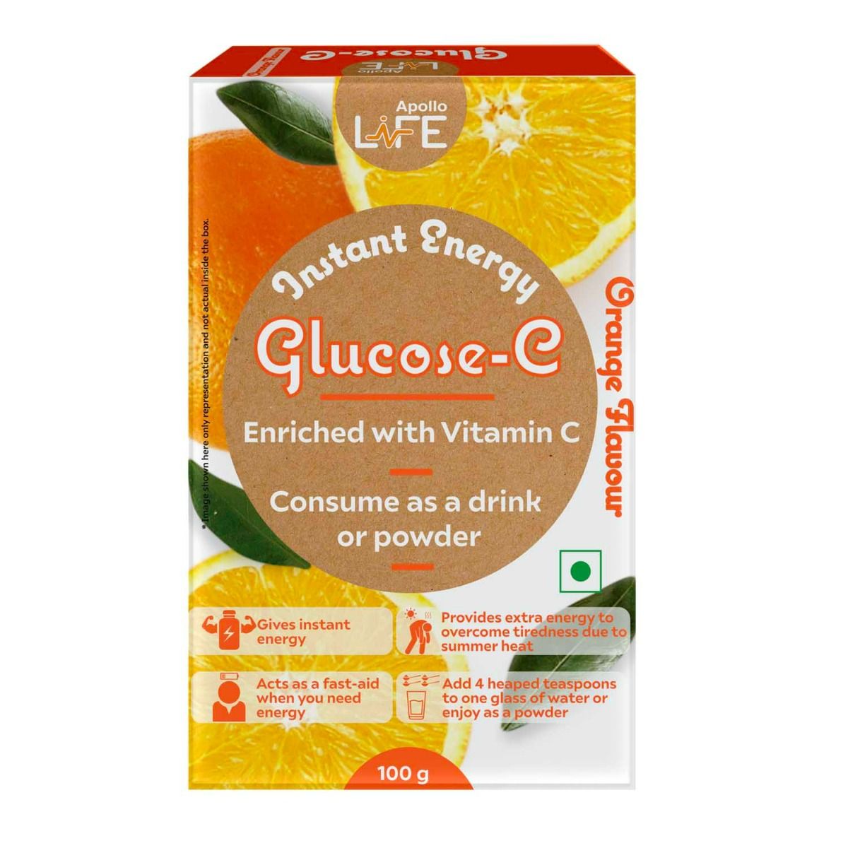 Buy Apollo Life Glucose-D Instant Energy Orange Flavour Drink, 100 gm Online