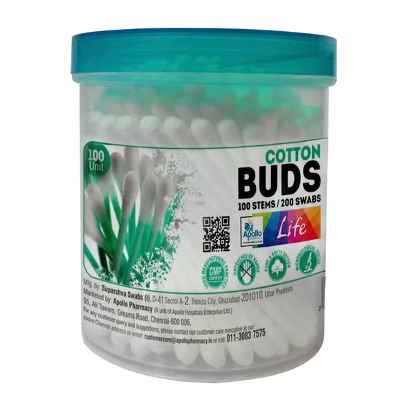 Apollo Life Cotton Buds, 100 Count, Pack of 1