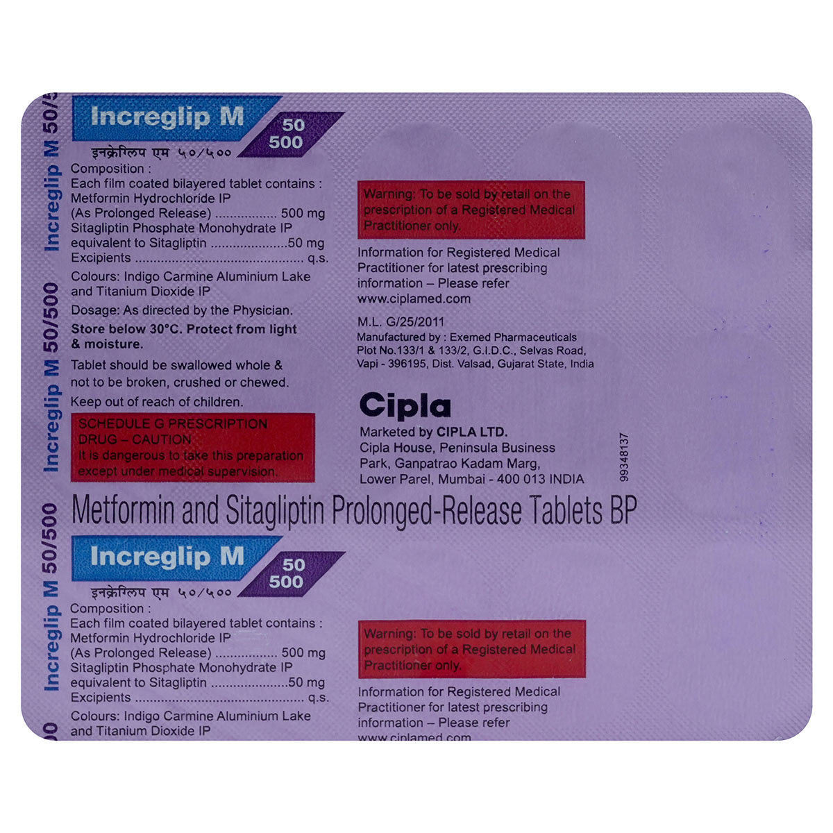 Increglip M 50/500 Tablet 15's, Pack of 15 Increglip M 50/500 Tablet 15's, Pack of 15
