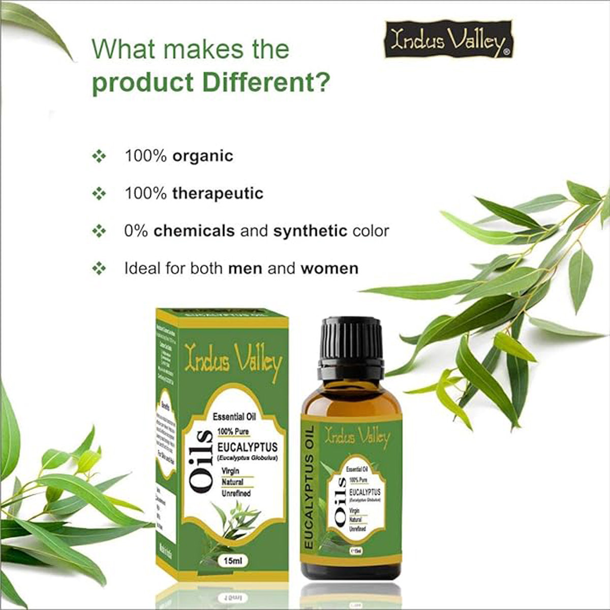 Indus Valley 100% Pure Eucalyptus Essential Oil, 15 ml, Pack of 1 Indus Valley 100% Pure Eucalyptus Essential Oil, 15 ml, Pack of 1