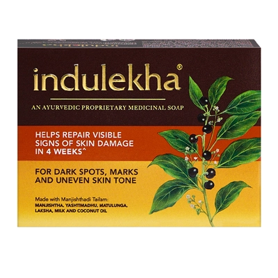 Indulekha Ayurvedic Proprietary Medicinal Soap 100 gm | Manjistha, Yashtimadhu, Matulunga, Laksha, Milk &amp; Coconut Oil | For Dark Spots, Marks &amp; Uneven Skin Tone, Pack of 1