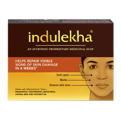 Indulekha Ayurvedic Proprietary Medicinal Soap 100 gm | Manjistha, Yashtimadhu, Matulunga, Laksha, Milk &amp; Coconut Oil | For Dark Spots, Marks &amp; Uneven Skin Tone, Pack of 1