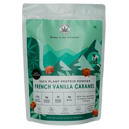 India Hemp Organics 100% Plant Protein French Vanilla Caramel Flavour Powder, 500 gm