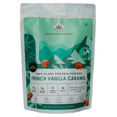 India Hemp Organics 100% Plant Protein French Vanilla Caramel Flavour Powder, 500 gm, Pack of 1